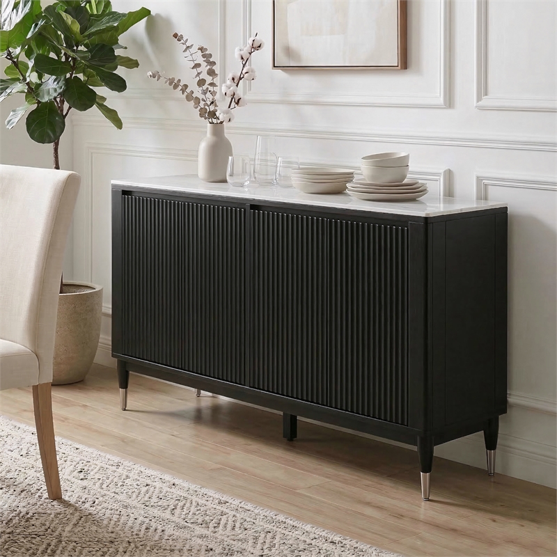 Furniture of America Miranda Sintered Stone Top and Wood Server in Black