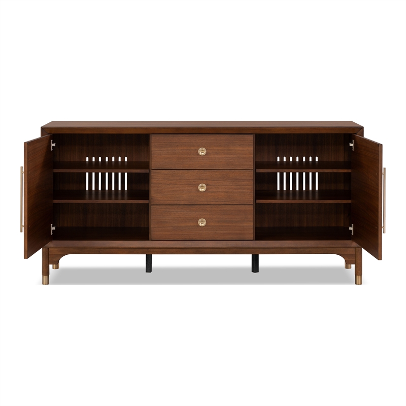 Furniture of America Forma Solid Wood Multi-Storage Server in Walnut
