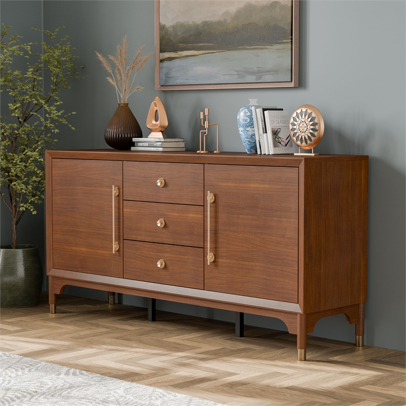 Furniture of America Forma Solid Wood Multi-Storage Server in Walnut