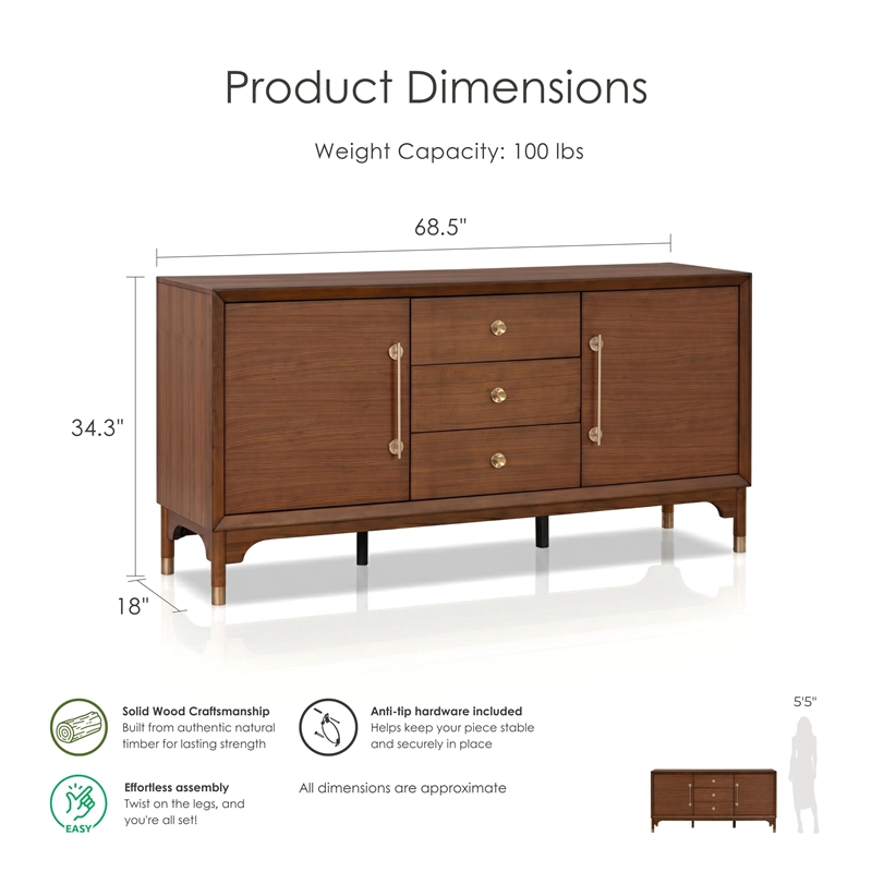 Furniture of America Forma Solid Wood Multi-Storage Server in Walnut