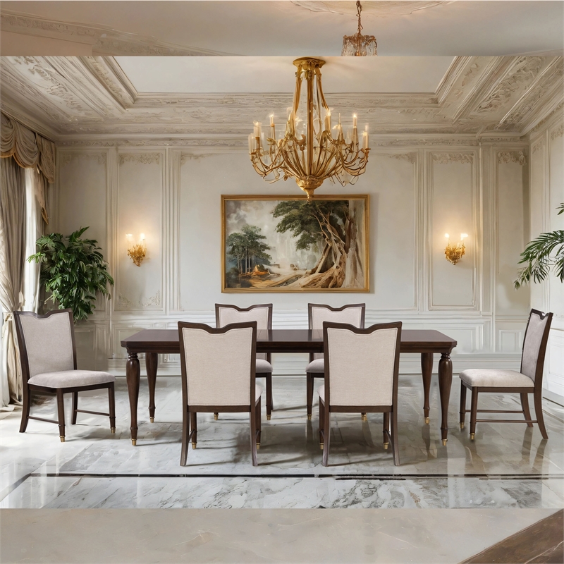 Furniture of America Aiyana Solid Wood 7-Piece Dining Table Set in Cherry