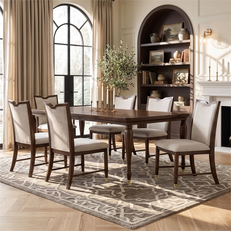 Furniture of America Aiyana Solid Wood 7-Piece Dining Table Set in Cherry