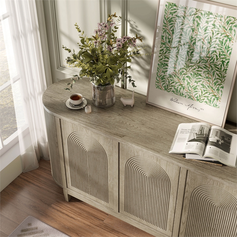 Furniture of America Selyra Solid Wood Server with Embossed Panel Doors in Oak