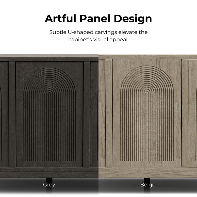 Furniture of America Selyra Solid Wood Server with Embossed Panel Doors in Oak