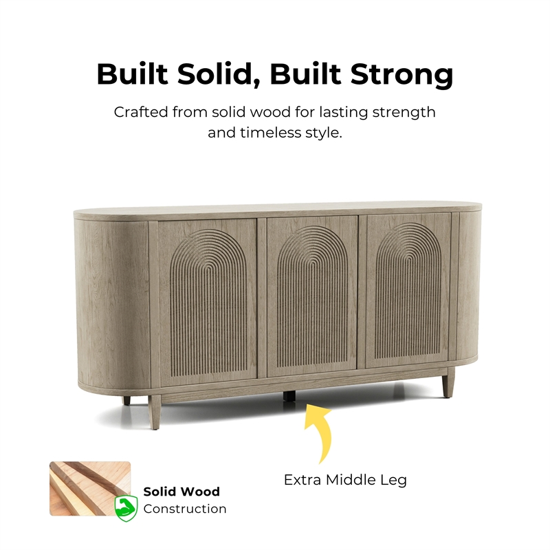 Furniture of America Selyra Solid Wood Server with Embossed Panel Doors in Oak