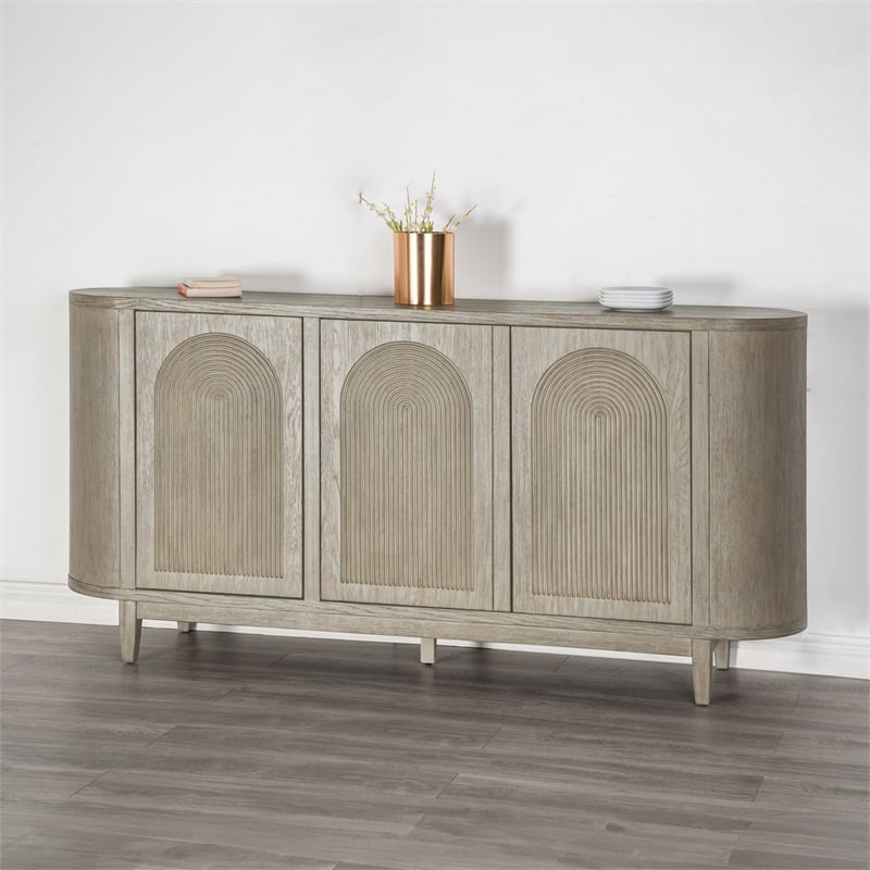 Furniture of America Selyra Solid Wood Server with Embossed Panel Doors in Oak
