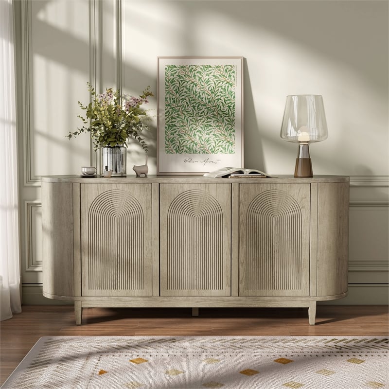 Furniture of America Selyra Solid Wood Server with Embossed Panel Doors in Oak