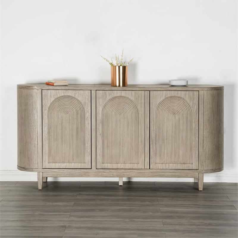 Furniture of America Selyra Solid Wood Server with Embossed Panel Doors in Oak
