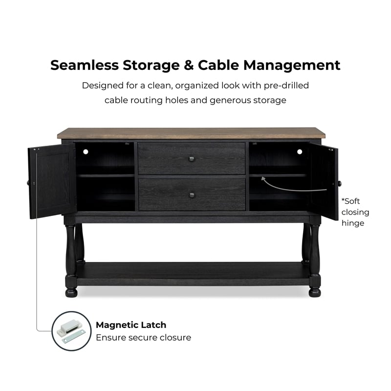 Furniture of America Peregrine Solid Wood Multi-Storage Black Server with Doors