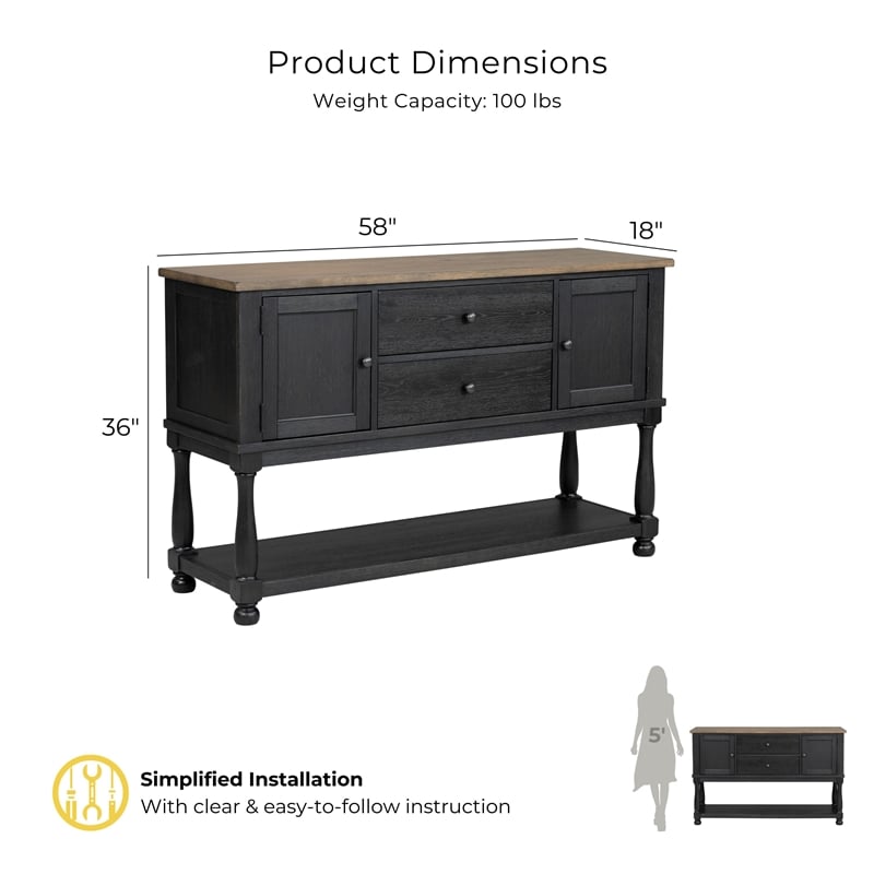 Furniture of America Peregrine Solid Wood Multi-Storage Black Server with Doors