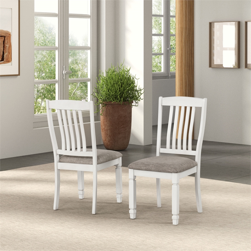 Furniture of America Monwar Solid Wood Slat Back Side Chairs in White (Set of 2)