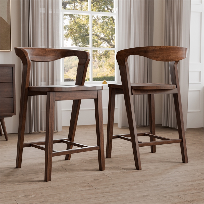 Furniture of America Nazaen Solid Wood Walnut Counter Dining Chairs (Set of 2)