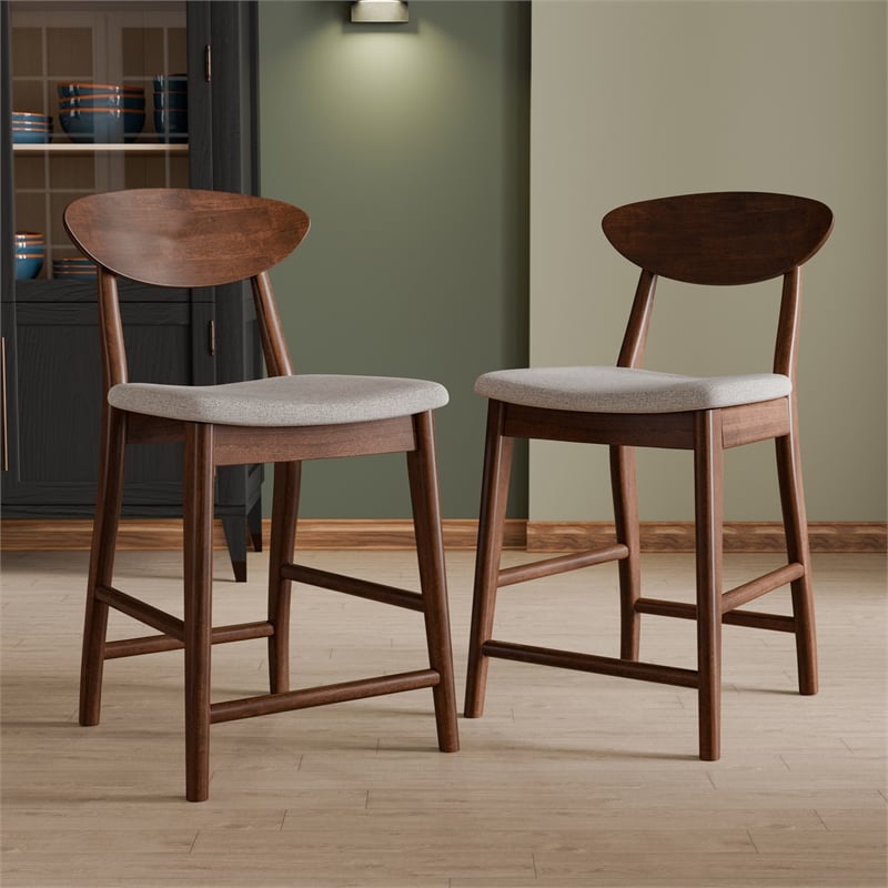 Furniture of America Nazaen Solid Wood Walnut Counter Dining Chairs (Set of 2)