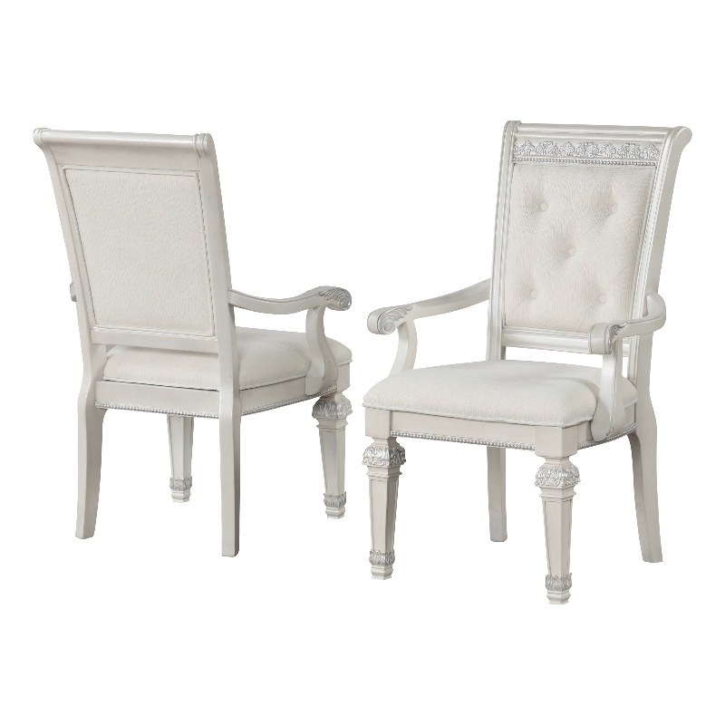 Furniture of America Gelbero Chenille Tufted Arm Chairs in White (Set of 2)
