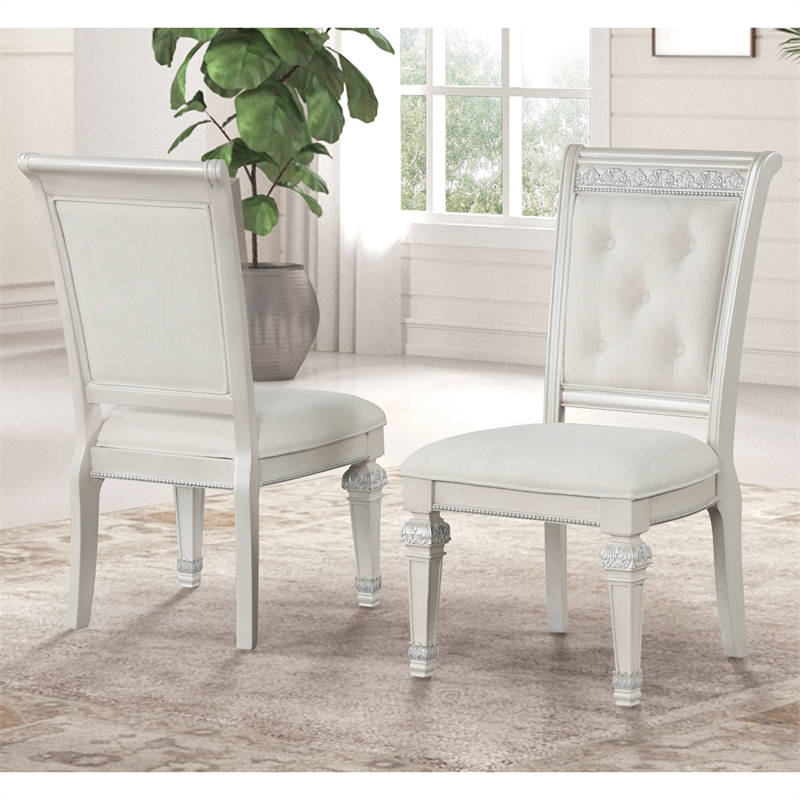 Furniture of America Gelbero Chenille Tufted Side Chairs in White (Set of 2)