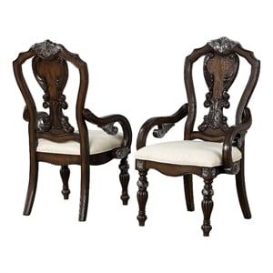 Furniture of America Byrne Solid Wood Padded Arm Chairs in Brown (Set of 2)