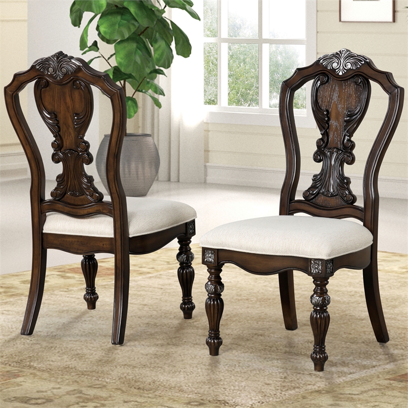 Furniture of America Byrne Solid Wood Padded Side Chairs in Brown (Set of 2)