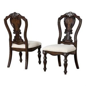 Furniture of America Byrne Solid Wood Padded Side Chairs in Brown (Set of 2)