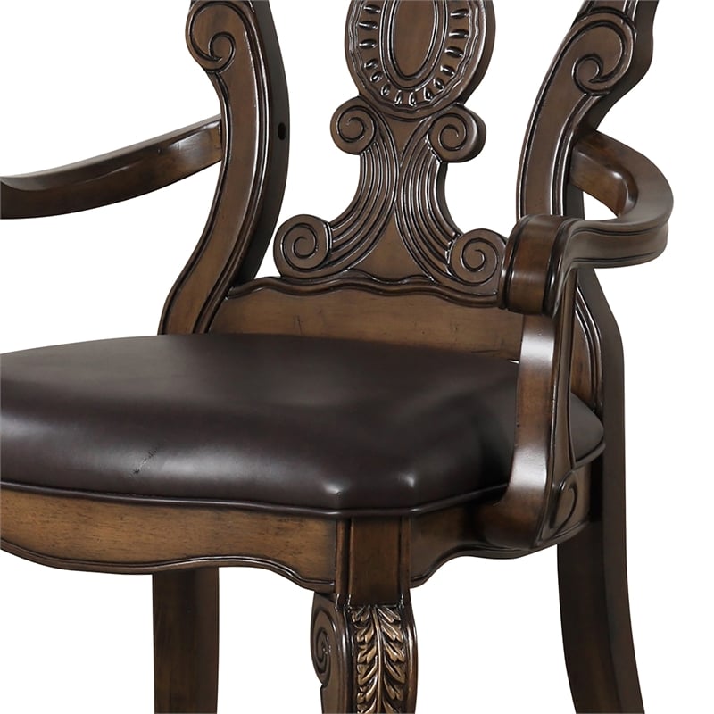 Furniture of America Anatole Solid Wood Padded Arm Chairs in Brown (Set of 2)
