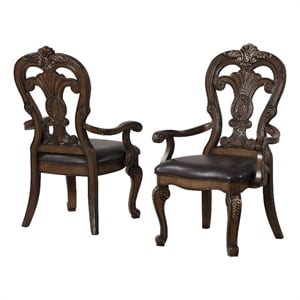 Furniture of America Anatole Solid Wood Padded Arm Chairs in Brown (Set of 2)