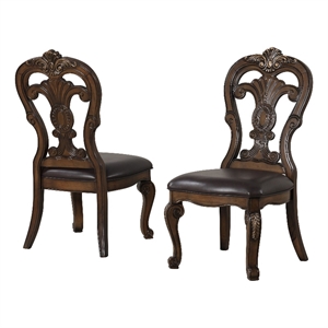 Furniture of America Anatole Solid Wood Padded Side Chairs in Brown (Set of 2)