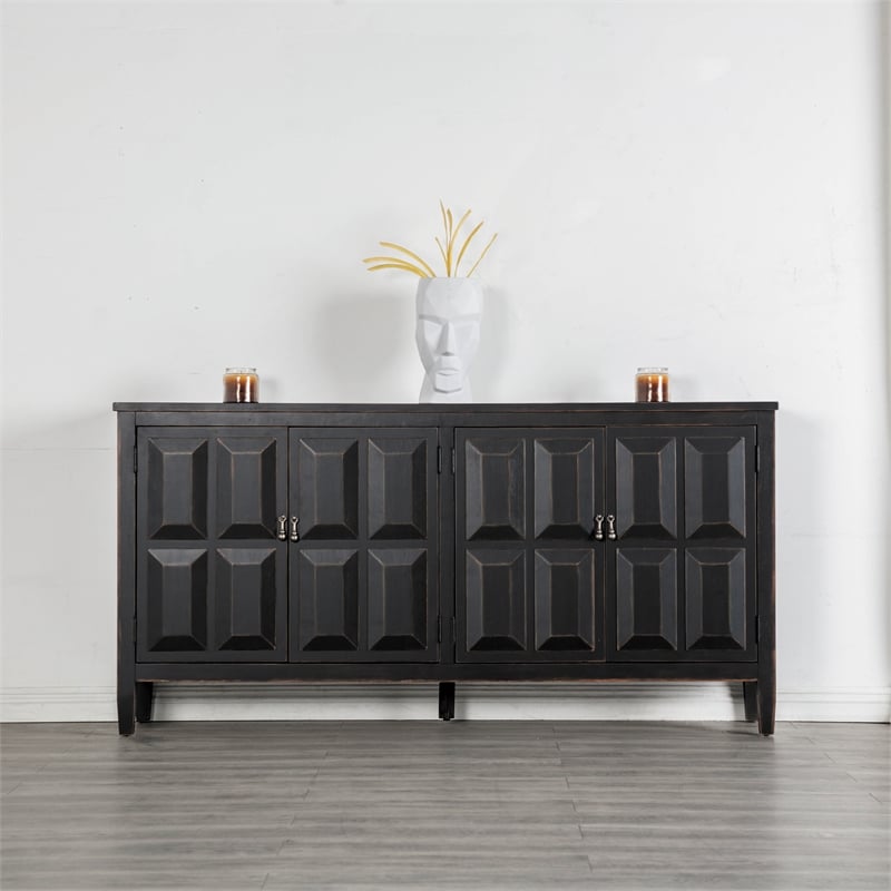 Furniture of America Wondra Solid Wood Server with Sanded Edge Doors in Black