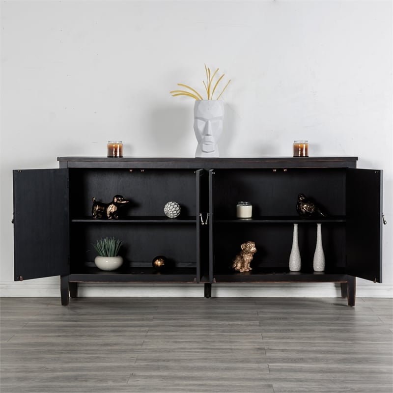 Furniture of America Wondra Solid Wood Server with Sanded Edge Doors in Black