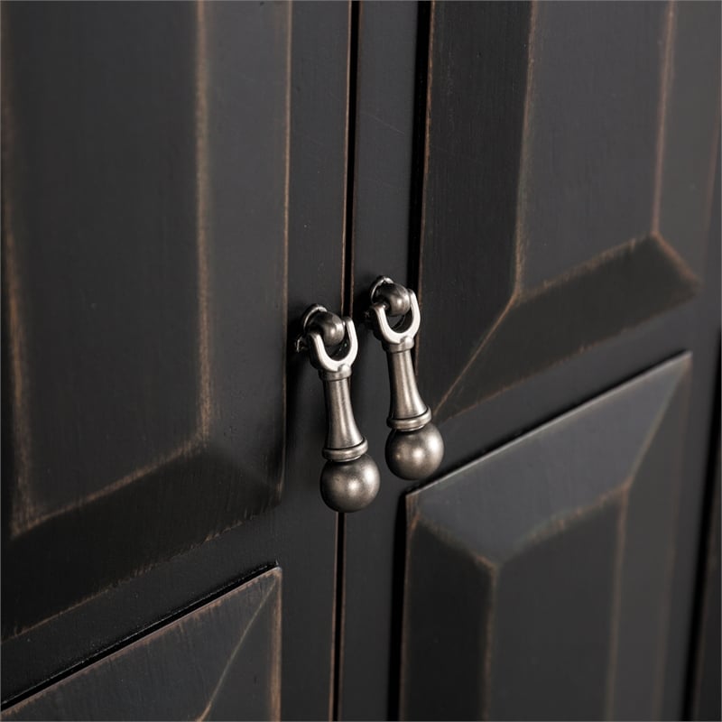 Furniture of America Wondra Solid Wood Server with Sanded Edge Doors in Black