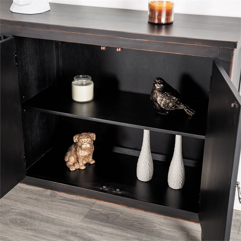 Furniture of America Wondra Solid Wood Server with Sanded Edge Doors in Black