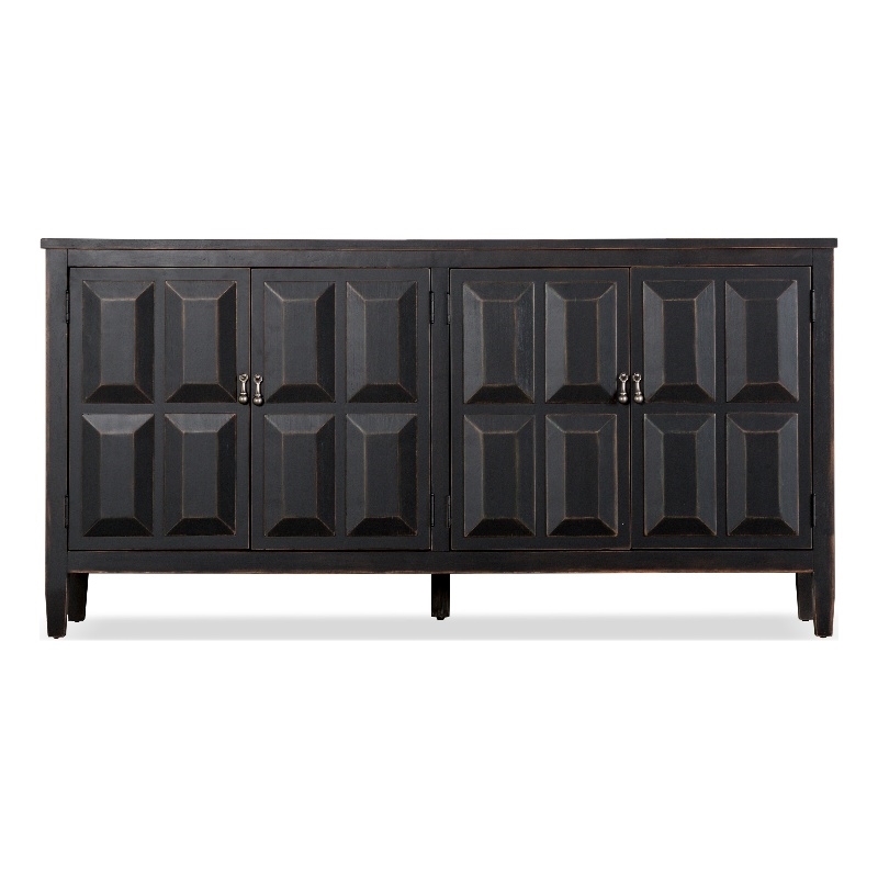 Furniture of America Wondra Solid Wood Server with Sanded Edge Doors in Black