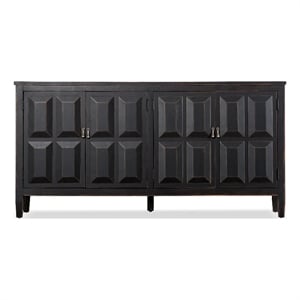 Furniture of America Wondra Solid Wood Server with Sanded Edge Doors in Black