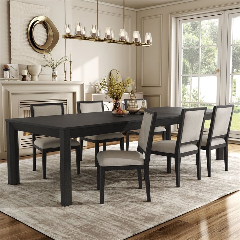 Furniture of America Dannen Solid Wood 7-Piece Dining Table Set in Black