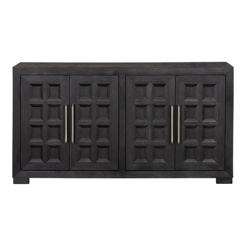 Furniture of America Dannen Solid Wood Storage 4-Door Server in Black