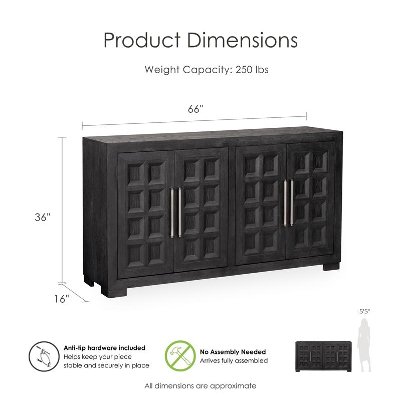 Furniture of America Dannen Solid Wood Storage 4-Door Server in Black