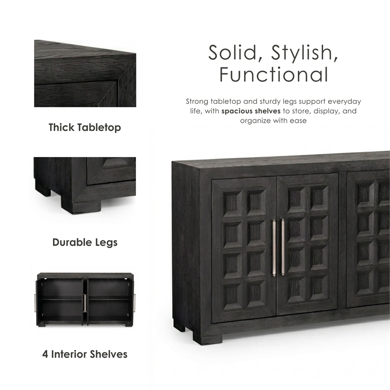 Furniture of America Dannen Solid Wood Storage 4-Door Server in Black