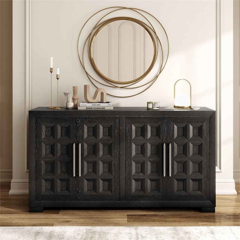 Furniture of America Dannen Solid Wood Storage 4-Door Server in Black