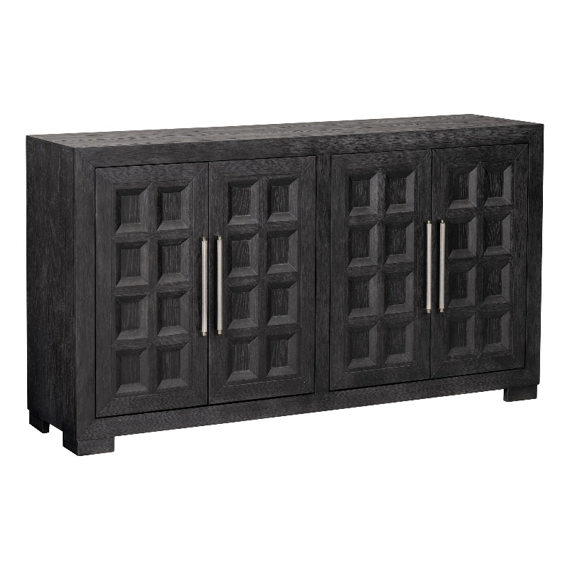 Furniture of America Dannen Solid Wood Storage 4-Door Server in Black