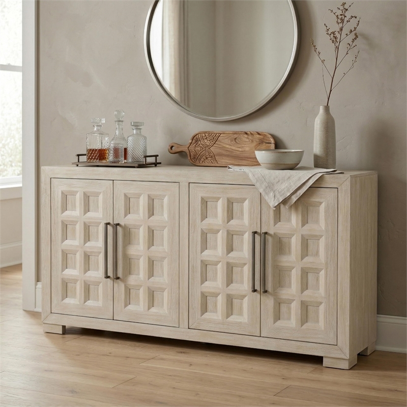Furniture of America Dannen Solid Wood Storage 4-Door Server in Brown