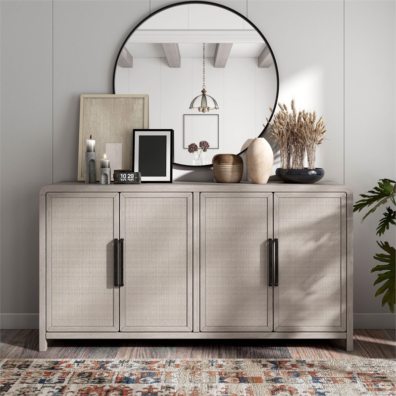 Furniture of America Austin Solid Wood Rounded Edges Server with Doors in Oak