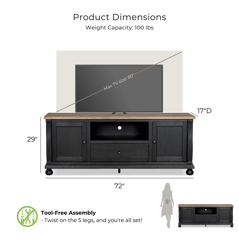 Furniture of America Narella Wood Storage 72-inch TV Console in Black