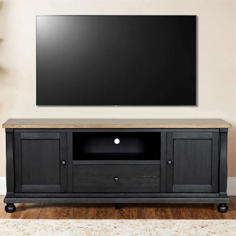 Furniture of America Narella Wood Storage 72-inch TV Console in Black