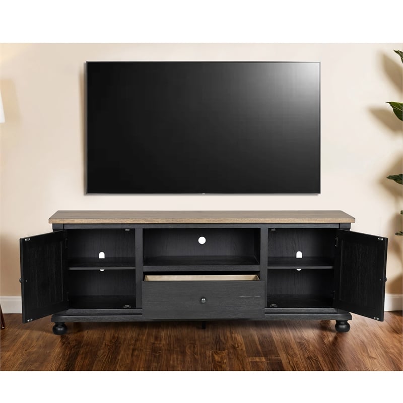 Furniture of America Narella Wood Storage 72-inch TV Console in Black