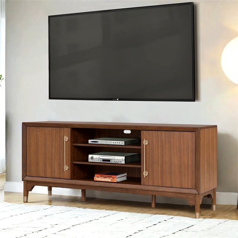 Furniture of America Forma Solid Wood TV Console with Doors in Walnut