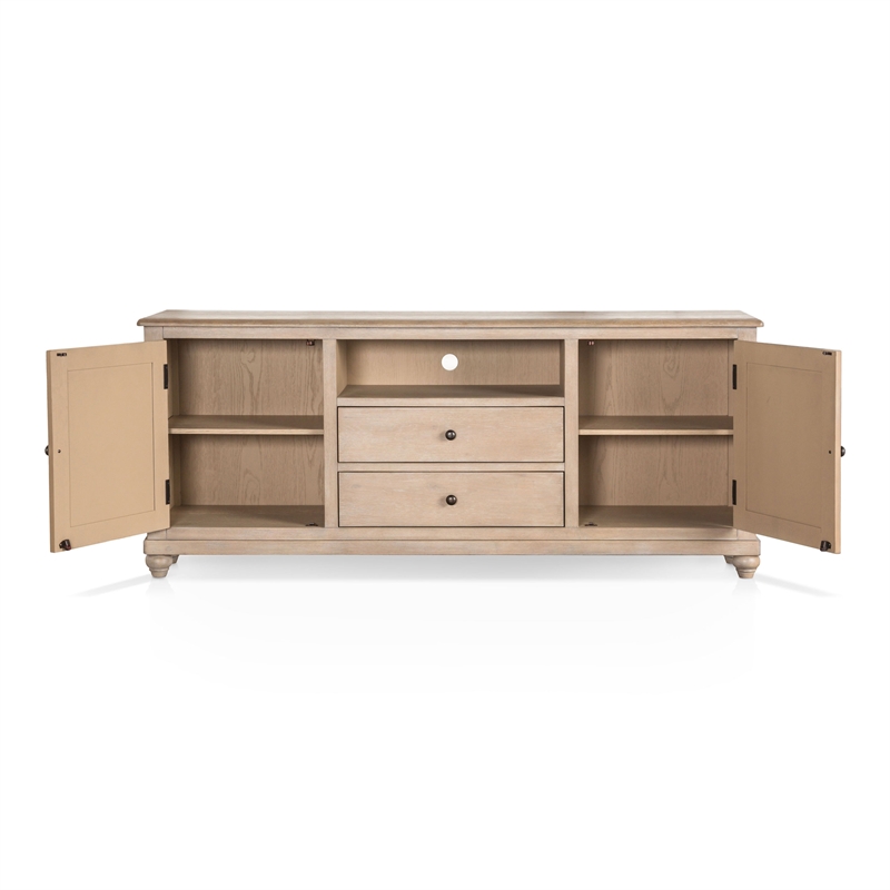 Furniture of America Shelimar Solid Wood Storage TV Stand with Doors in Beige