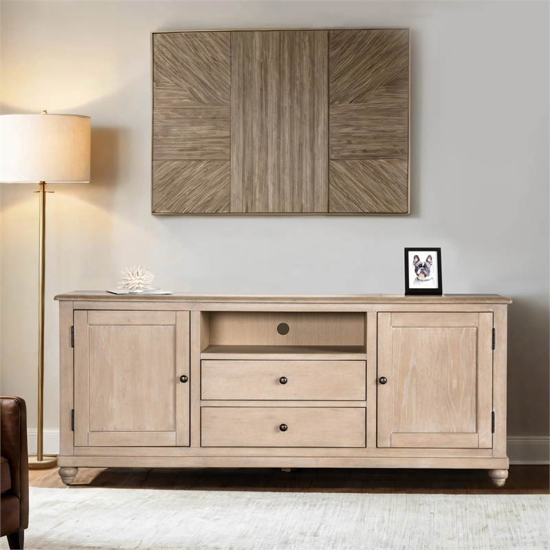 Furniture of America Shelimar Solid Wood Storage TV Stand with Doors in Beige