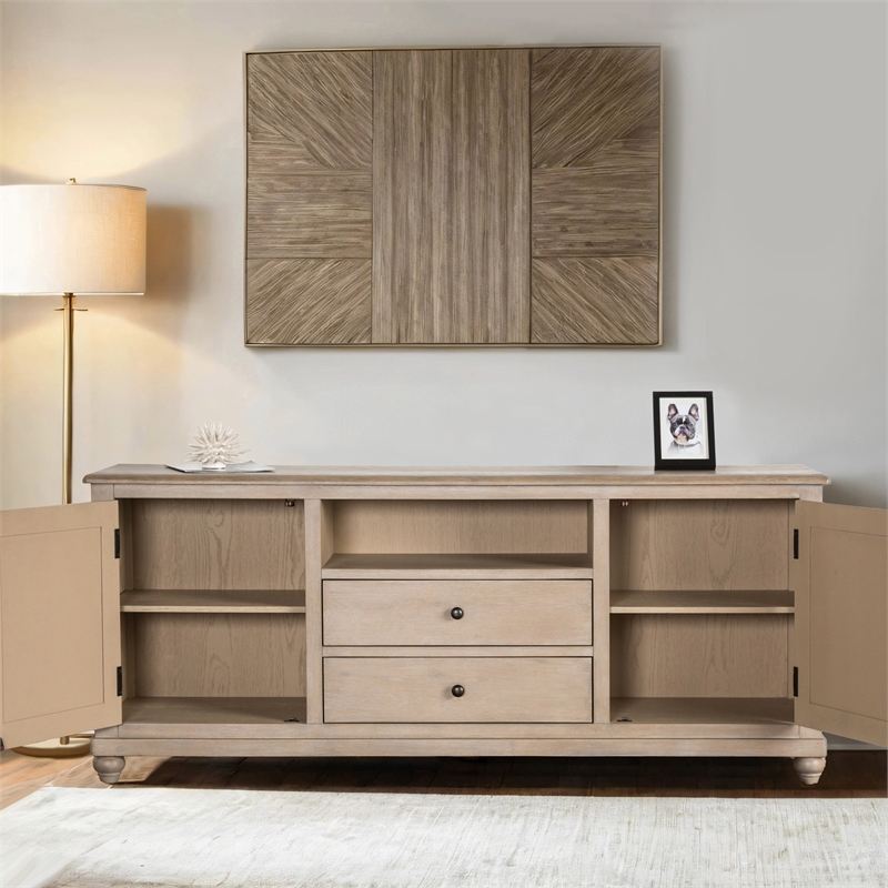 Furniture of America Shelimar Solid Wood Storage TV Stand with Doors in Beige