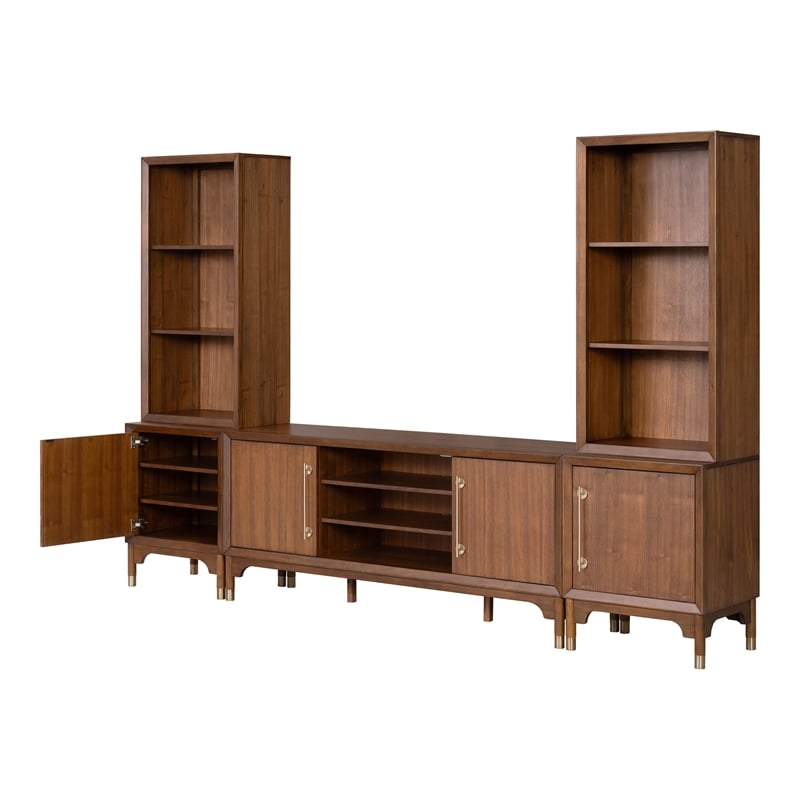 Furniture of America Forma Solid Wood 4-Piece Entertainment Center in Walnut
