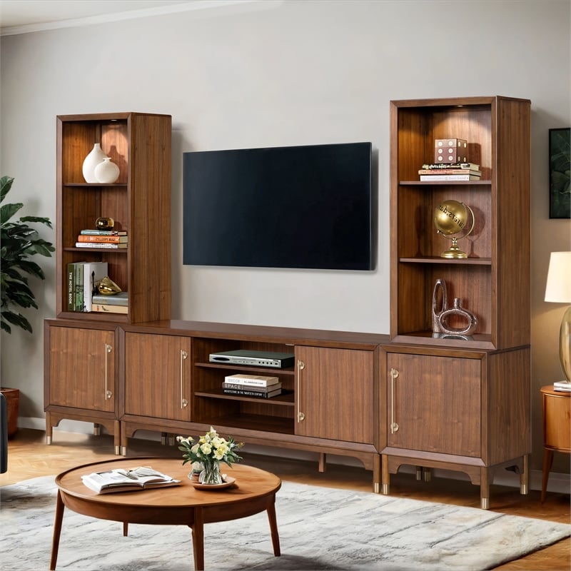 Furniture of America Forma Solid Wood 4-Piece Entertainment Center in Walnut