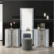 Furniture of America Bruna Solid Wood LED Vanity Set with Stool in Light Gray