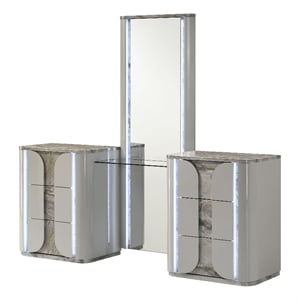 Furniture of America Bruna Solid Wood LED Vanity Set with Stool in Light Gray